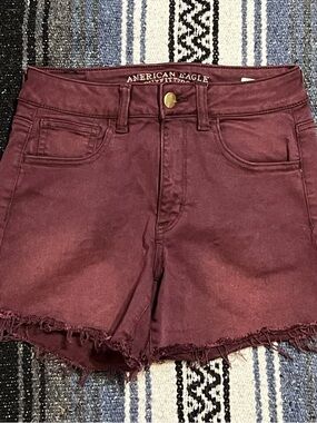 American Eagle Outfitters High-Rise Maroon Denim Shorts
